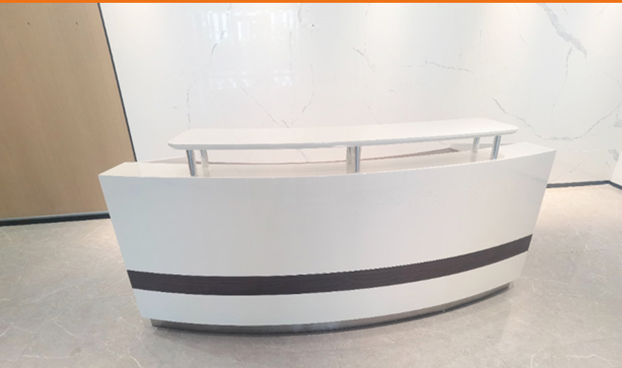 二手白色烤漆前台公司接待台吧台美容院迎宾台收银台弧形前台接待台