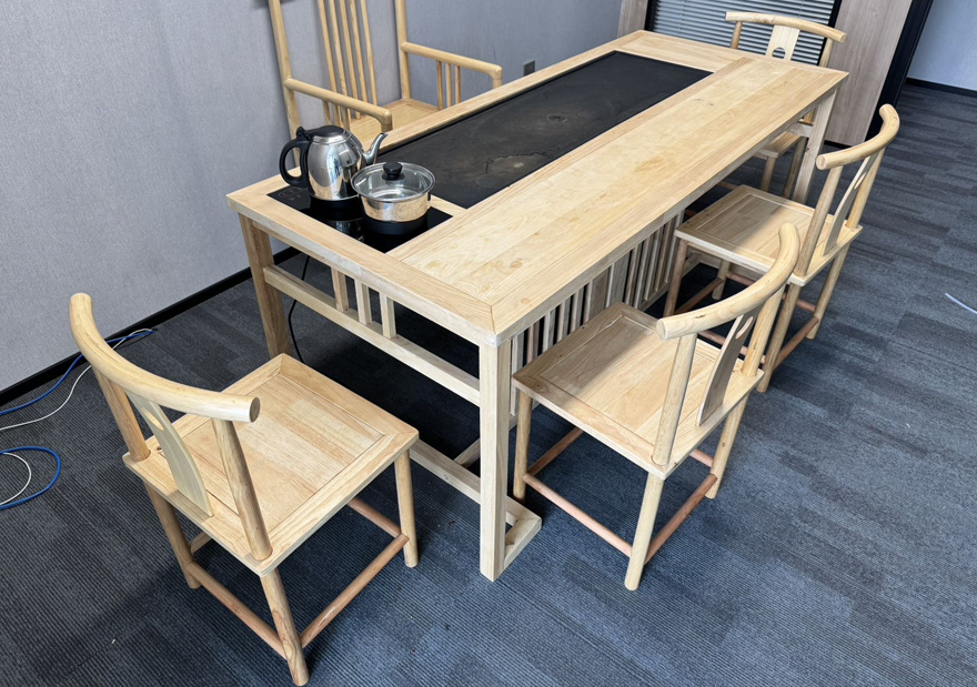 二手新中式茶桌椅组合一桌五椅功夫茶几套装办公室原木色实木茶台